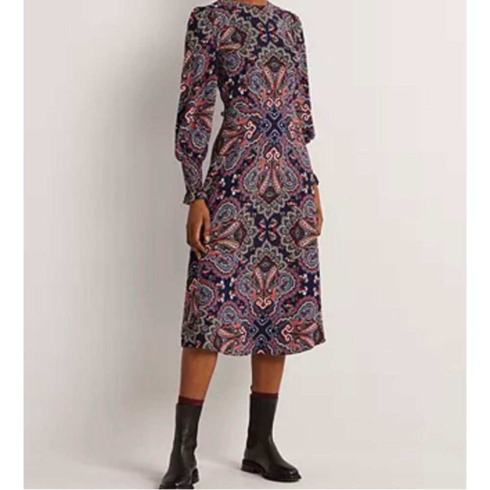 Boden Smocked-cuff Midi dress, Size 2P